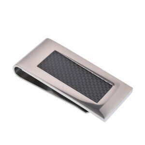 Rhodium Plated Stainless Steel Carbon Fiber 22mmx49mm Money Clip